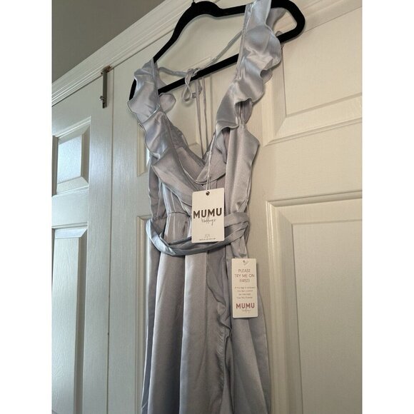 NEW Show Me Your Mumu Womens Samantha Ruffled A Line Wrap Dress Silver Luxe XS - Picture 9 of 16